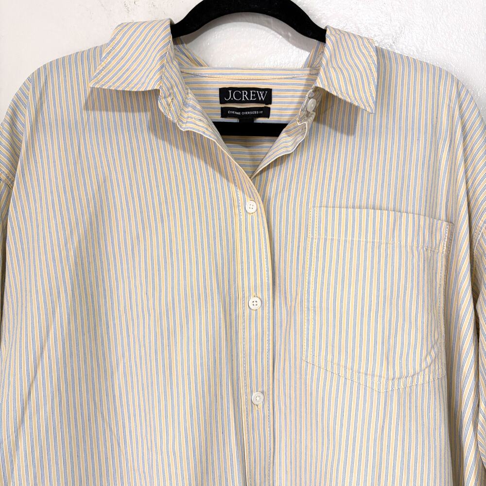 J.Crew Étienne Oversized Button Up Shirt Yellow Blue Stripe NWOT L Cotton - Picture 4 of 13